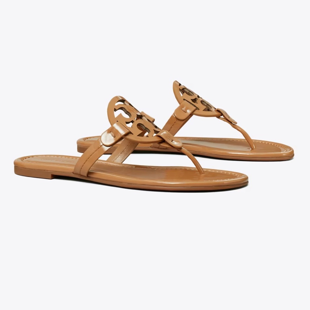 Tory Burch Miller Patent Sandals in Tan Size 9 VGUC
